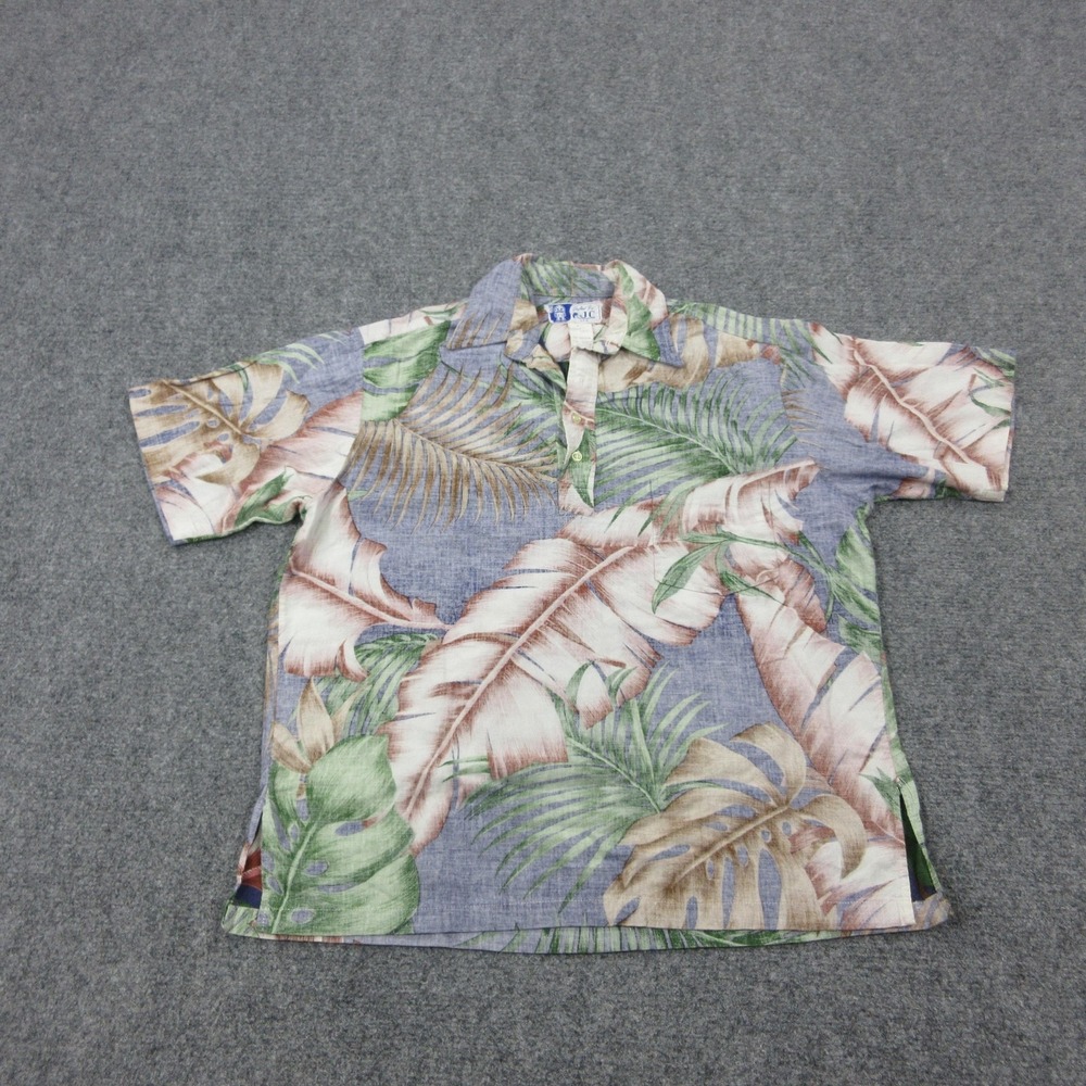 Vintage Hawaiian Shirt RJC Mens Medium Multicolor Leaf Short Sleeve Button Front